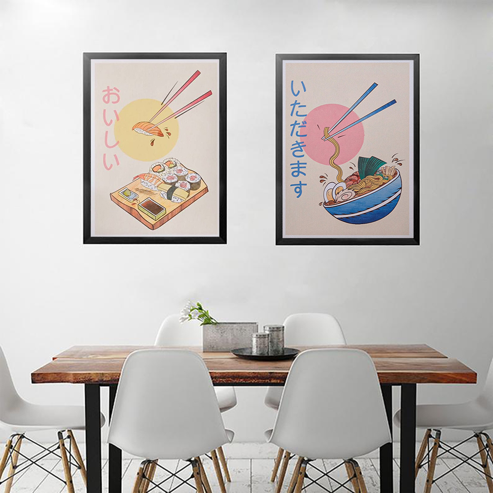 Japanese Food Lifestyle - ห้องครัวสไตล์ญี่ปุ่นอาหารโปสเตอร์และพิมพ์ Ramen Sushi ภาพวาดผ้าใบนามธรรมภาพผนังสําหรับร้านอาหาร Home Decor