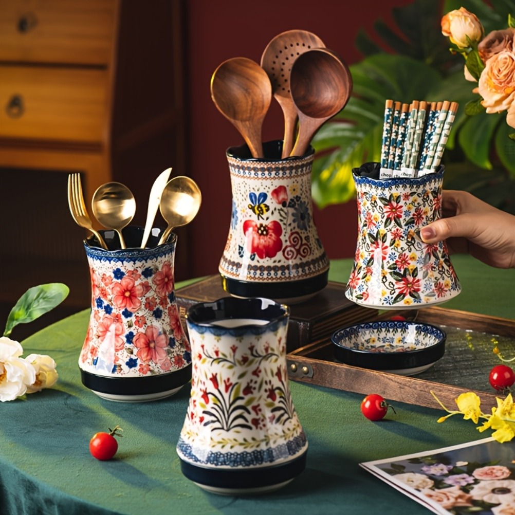 Chopstick Rest Ceramic - ที่วางช้อนตะเกียบสไตล์โปแลนด์ ที่วางตะเกียบเซรามิกสำหรับใช้ในบ้าน พร้อมที่ระบายน้ำ ที่วางช้อน อุปกรณ์ครัว