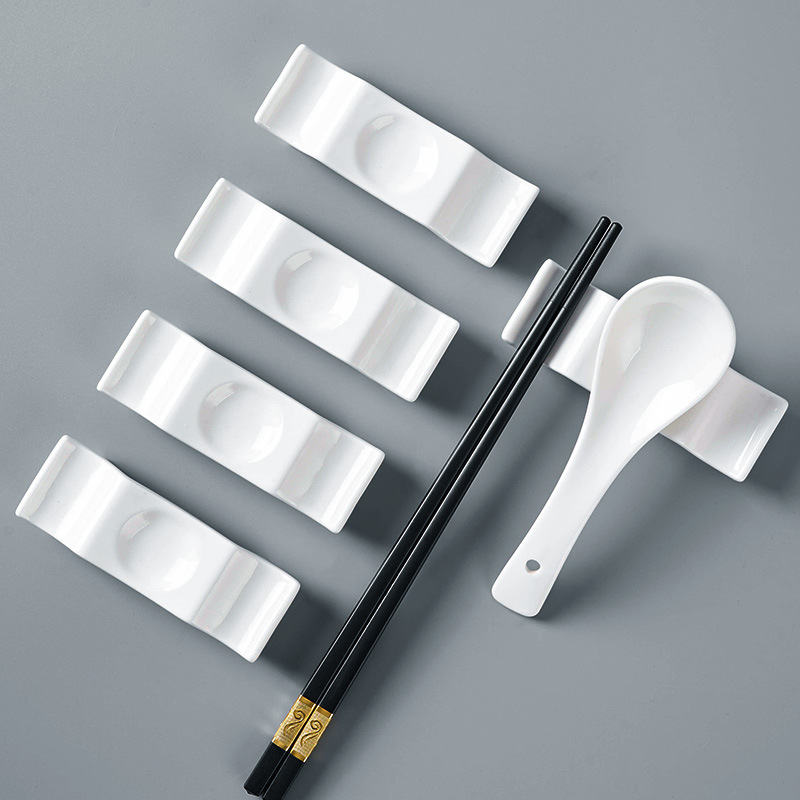 Chopstick Rest Ceramic - ชุดที่วางตะเกียบเซรามิก 5 ชิ้น, ที่วางช้อนส้อมสไตล์จีน, ที่วางมีดและส้อม, ที่วางตะเกียบพอร์ซเลน