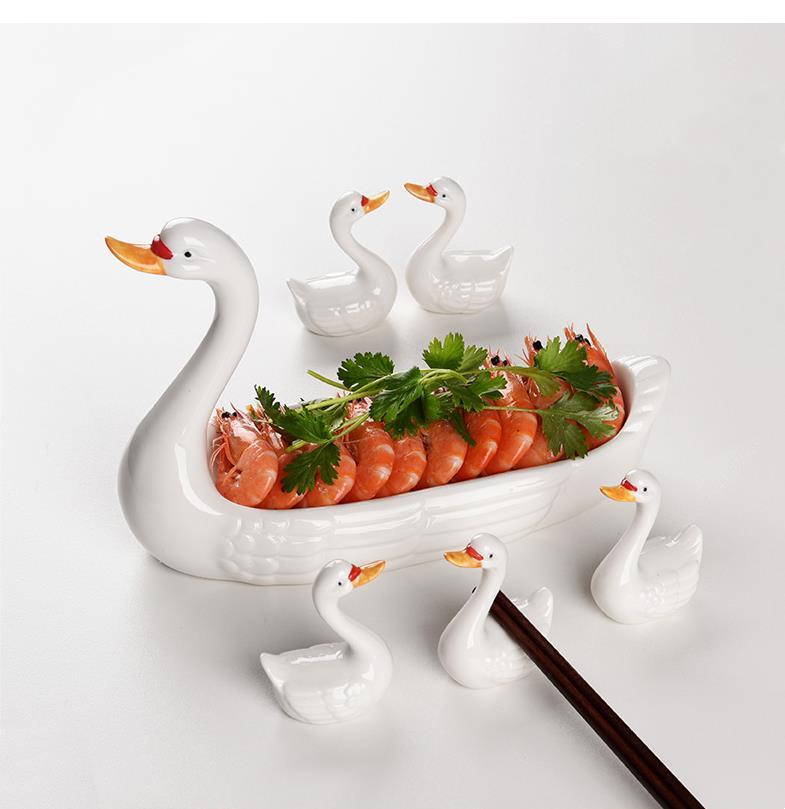 Chopstick Rest Ceramic - ที่วางตะเกียบเซรามิกรูปหงส์ ชุดการ์ตูน ของตกแต่งโต๊ะอาหาร จานเก็บของบนโต๊ะอาหารเพ้นท์มือ