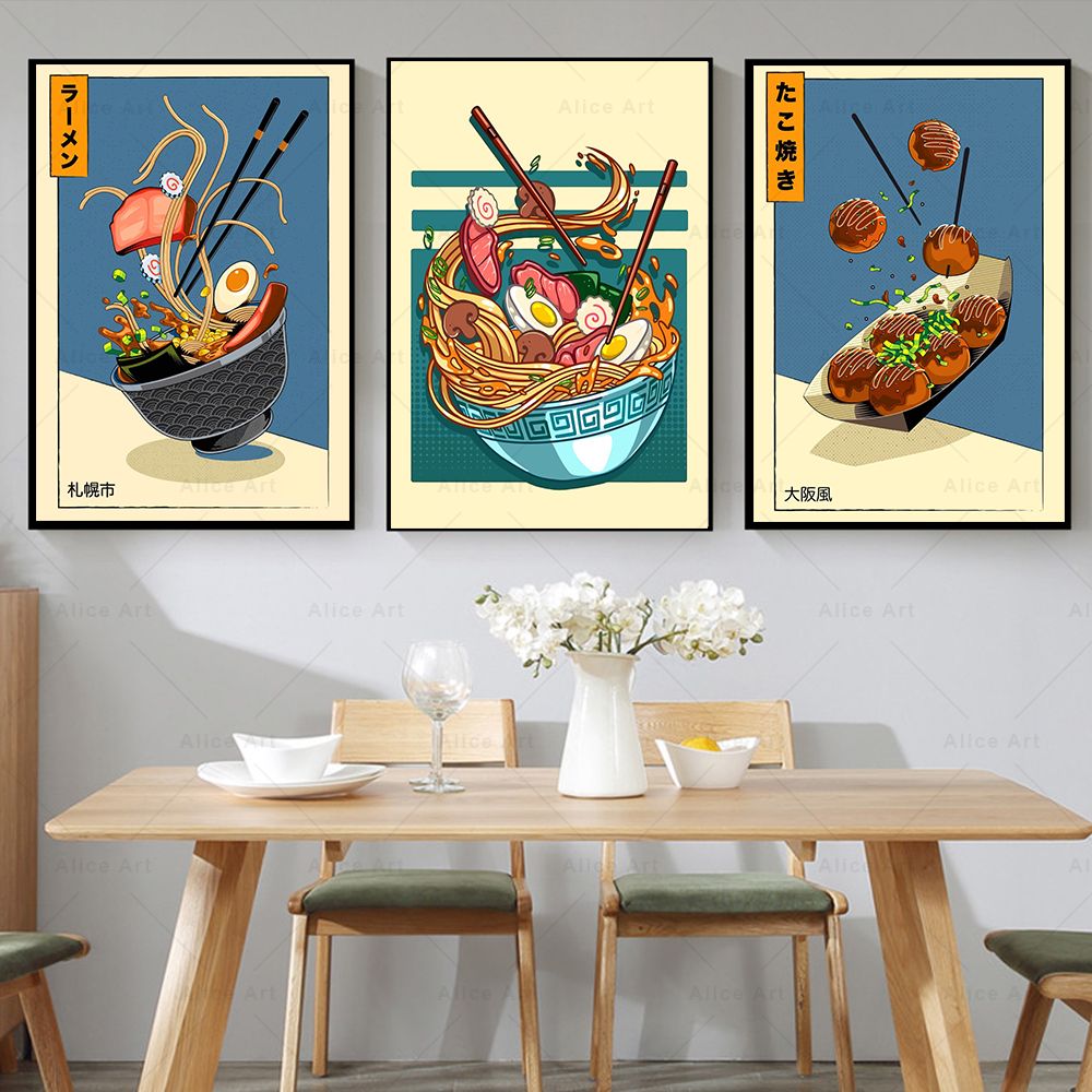 Japanese Food Lifestyle - สไตล์ญี่ปุ่นโปสเตอร์ครัวอาหารภาพวาดผ้าใบ Vintage ศิลปะบนผนังพิมพ์ Ramen Takoyaki ภาพโมเดิร์นห้องนั่งเล่นตกแต่งบ้าน
